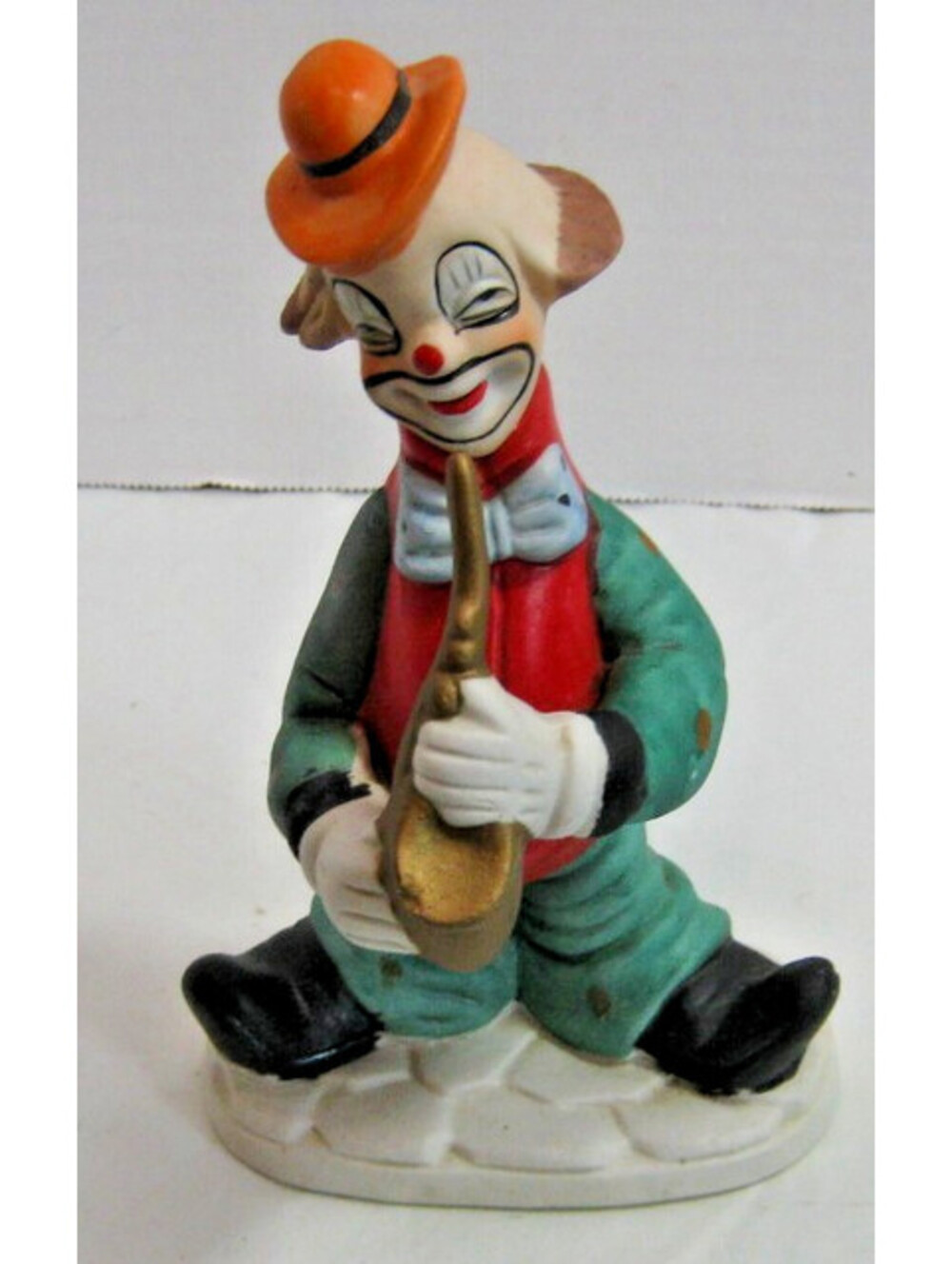 Vintage Ceramic Clown 8.0'' Tall playing the Sax Figurine Made in Taiwan